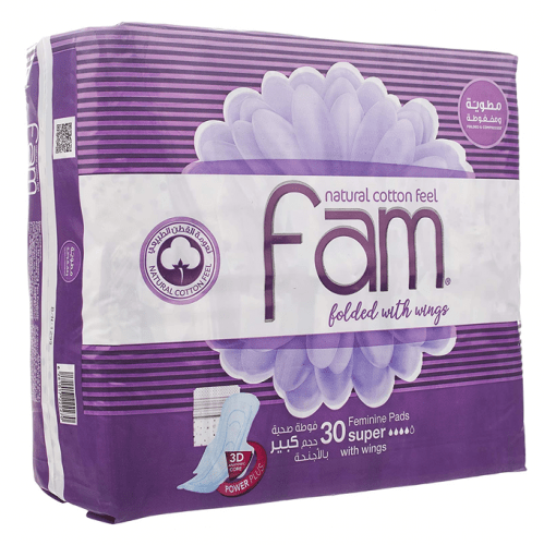 فوط صحية ناتشورال كوتن فيل سوبر بالأجنحة من فام -30 قطعة